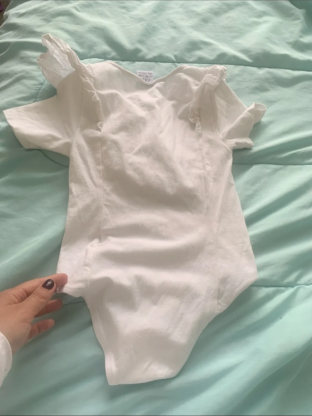 Zara White Ruffle-Trim One-Piece Bodysuit